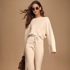Lulus Snuggly Style Cream Ribbed Knit Cropped Sweater Beige - Size S